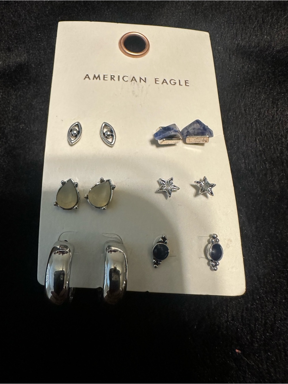 American Eagle Silver Earring Set with Blue and Pale Yellow Accents